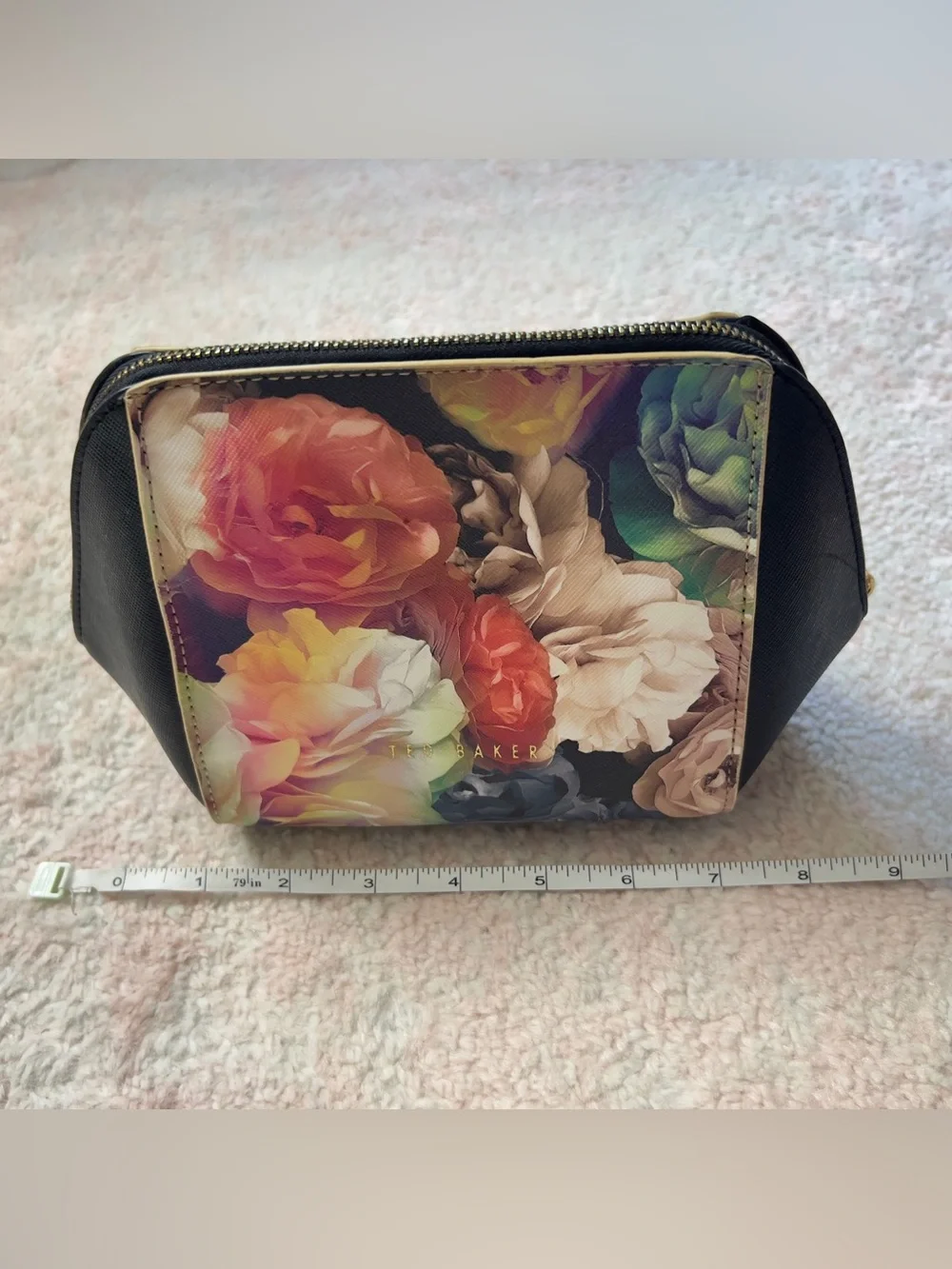 Ted Baker London Black Cosmetic Pouch with Multicolor Floral Print